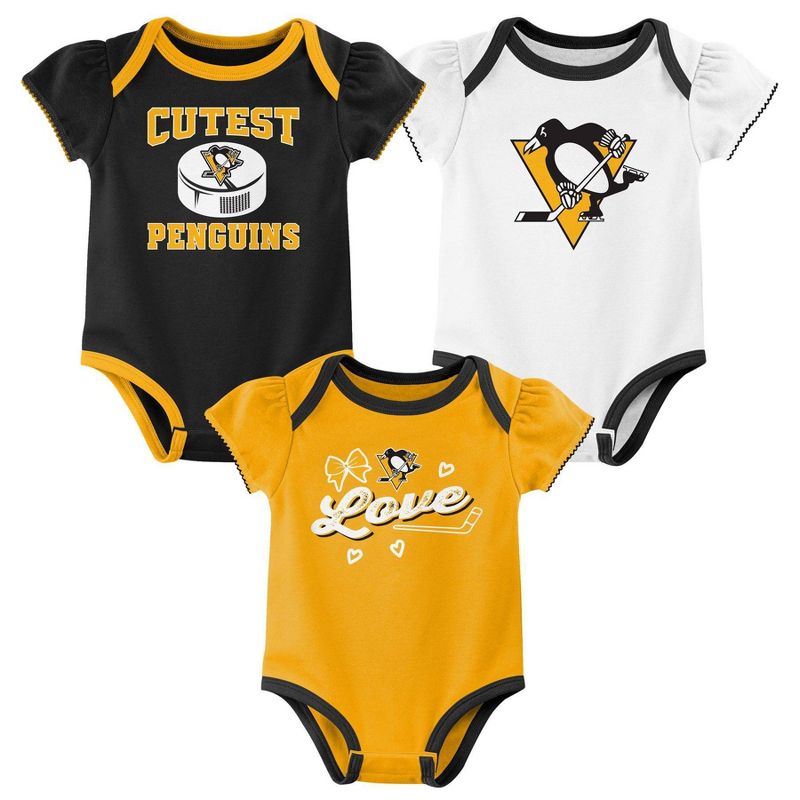 NHL Pittsburgh Penguins Infant Girls&#39; 3pk Bodysuit, 1 of 5