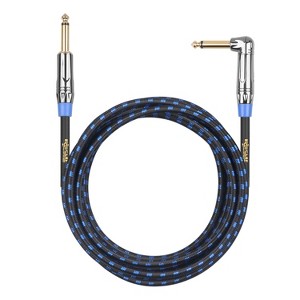 Clef Audio Labs 6.35mm TS to 6.35mm TS Straight to Angled, Black Chrome Zinc Alloy Shell/Blue Braided - 10FT - 1PK - 1 of 4