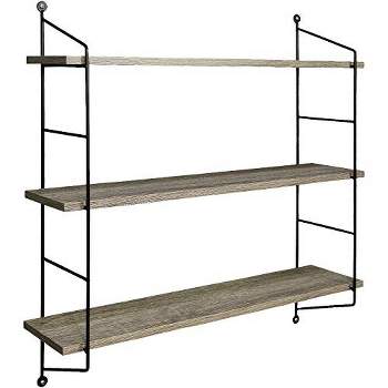 Sorbus 3-Tier Floating Shelf With Metal Brackets - Decorative Hanging Display for Trophy, Photo Frames, Collectibles, and Much More (Grey Wood)