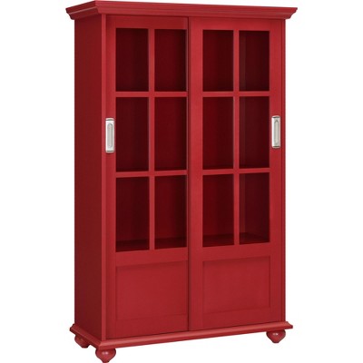 Ameriwood Home Aaron Lane Bookcase with Sliding Glass Doors, Red