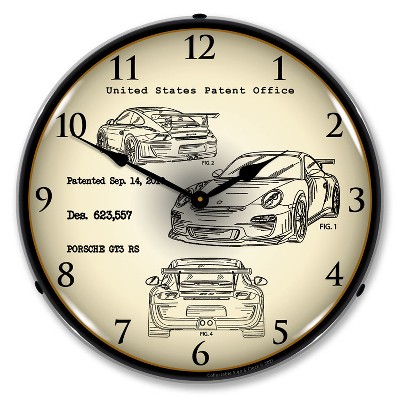 Collectable Sign & Clock | Porsche GT3 RS Patent LED Wall Clock Retro/Vintage, Lighted