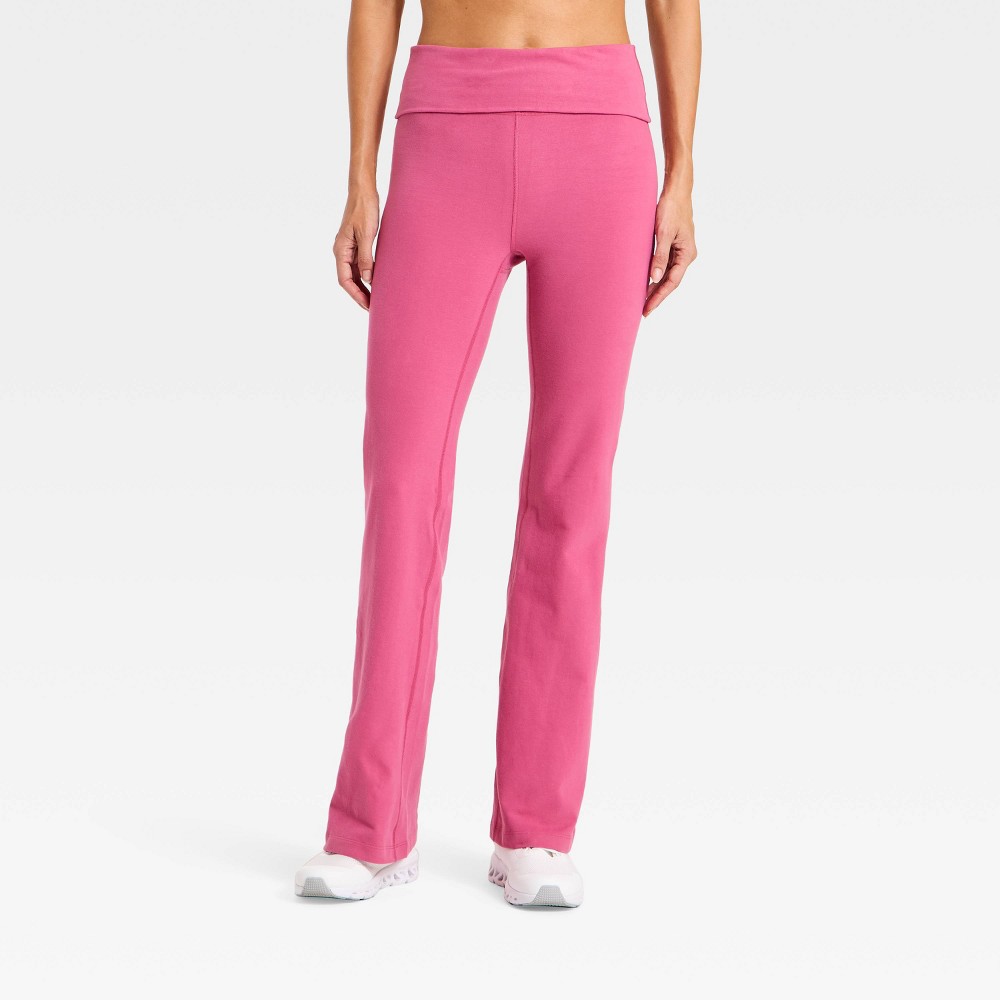 Women's Cotton Balance Cotton Spandex Blend High-Rise Foldover Flare Leggings - All In Motion™ Dark Mauve S