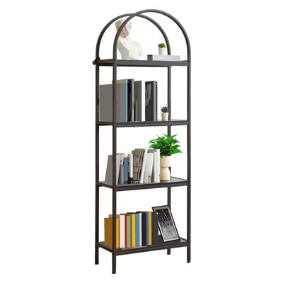 Industrial Arched Bookshelf 4-Tier - Metal Corner Shelf w/Adjustable Feet, Freestanding Bookcase for Living Room, Heavy-Duty Display Storage