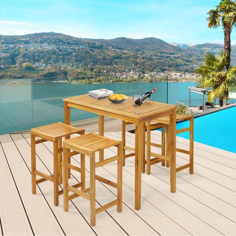 Costway 5 Pcs Acacia Wood Bar Table Set 45