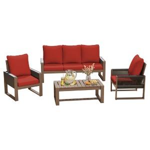 YARDSIGHT 4-Piece Outdoor Wicker Patio Furniture Set with 3-Seat Sofa, 2 Armchairs and Coffee Table, Thick Cushions Included - 1 of 4