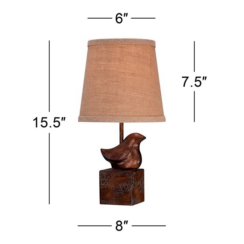360 Lighting Rustic Farmhouse Accent Table Lamp 15 1/2" High Set of 2 Sculptural Crackle Dark Bronze Brown Natural Burlap Drum Shade for Bedroom House, 4 of 9