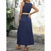 Women's High Waist Belted Midi Dress Button Front Slit Hem Sleeveless Round Neck - 4 of 4