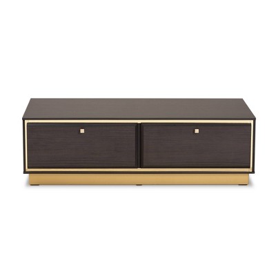 Modern Glamour Dark Brown Wood and Gold Metal Storage Coffee Table
