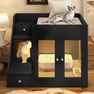 YOOCOZZ GO Cat Litter Box Enclosure with Light , Hidden Litter Box Furniture with 2 Storage Drawers, Indoor Cat House Side Table - 1 of 4