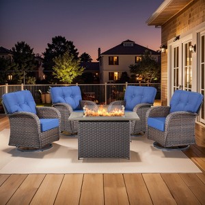 Buenhomino 5 Pieces Patio Wicker Furniture Set - 4 Outdoor Swivel Rocker Glider Chairs with Propane Fire Pit Table - 1 of 4