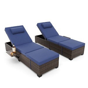 Lounge Chairs Outdoor Set of 2, PE Rattan Chaise Lounge Chair with 5-Position Adjustable Backrest for Patio Beach Pool Deck Backyard - 1 of 4
