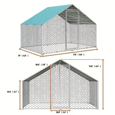 Vipbear Chicken Coop Run with Immersed Wire Mesh, Metal Chicken Coop with Waterproof Cover and Secure Lock