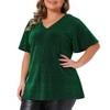 Women's Plus Size Metallic V Neck Short Sleeve Party Club Blouse - Agnes Orinda - 2 of 4