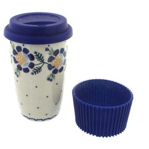 Blue Rose Polish Pottery Sunflower Travel Coffee Mug : Target