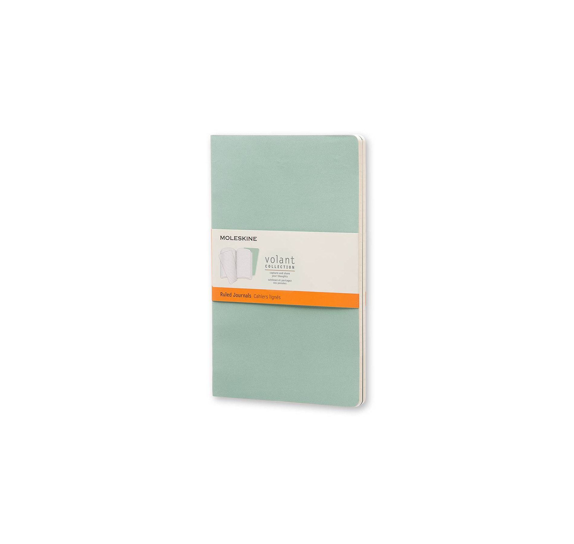 Moleskine Ruled Journal L Volant Sage Green: Soft Cover, Pocket Size, Perforated Pages, 5.125 x 8.25 Inches, 2 Pack