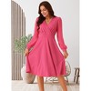 Seta T Women's V Neck Wrap Swiss Dots Semi-Sheer Lantern Long Sleeves Midi Swing Dresses - 3 of 4