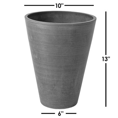 Textured Charcoal 10" x 13" Composite Resin Round Planter
