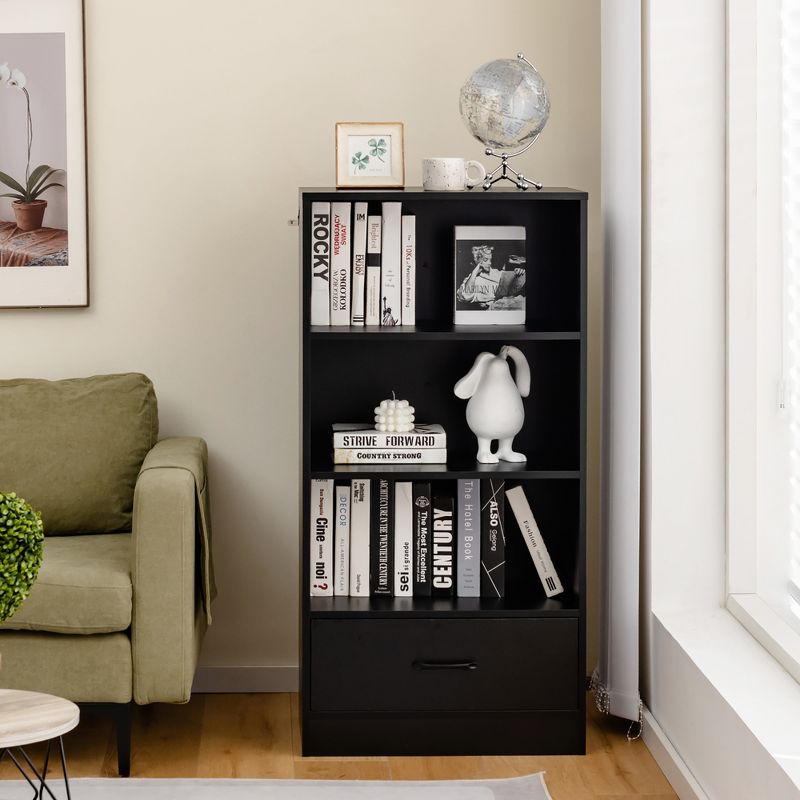 Costway 48'' Tall 4-tier Storage Shelf Wood Bookcase w/Drawer Home Organizer Display Rack, 2 of 11