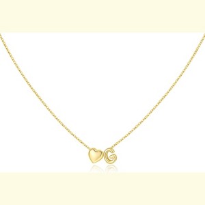 Heart Initial Necklace 14K Gold Plated Christmas Stocking Stuffer for Teens G - 1 of 4