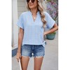 Women's Henley Neck Boho Blouse with Eyelet Embroidery Textured Summer Tops Casual T-Shirts - 4 of 4