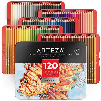 Arteza Professional Watercolor Pencils Art Set, Assorted Colors, Coloring Set for Adults Kids Artists, Non-Toxic - 120 Pack (ARTZ-8362)