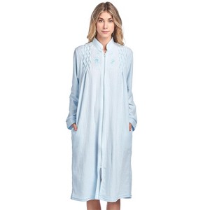 Casual Nights Women's Zipper Front Jacquard Terry Fleece Robe Duster - 1 of 4