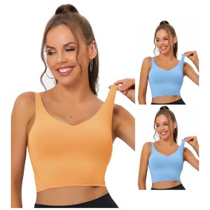 Allegra K Women's Workout Fitness Longline Wireless Padded Sports Bras 3 Packs - 1 of 4