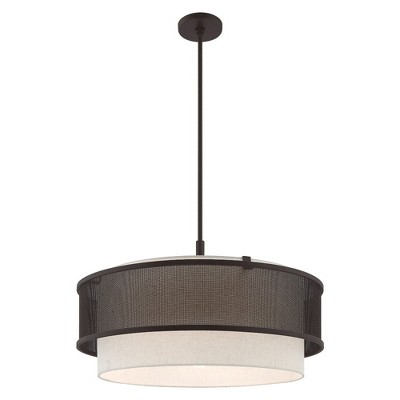 Braddock 5-Light Bronze Drum Pendant with Oatmeal Fabric Shade
