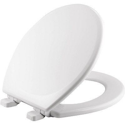 Lannon Never Loosens Round Enameled Wood Toilet Seat with Slow Close Hinge White - Mayfair by Bemis