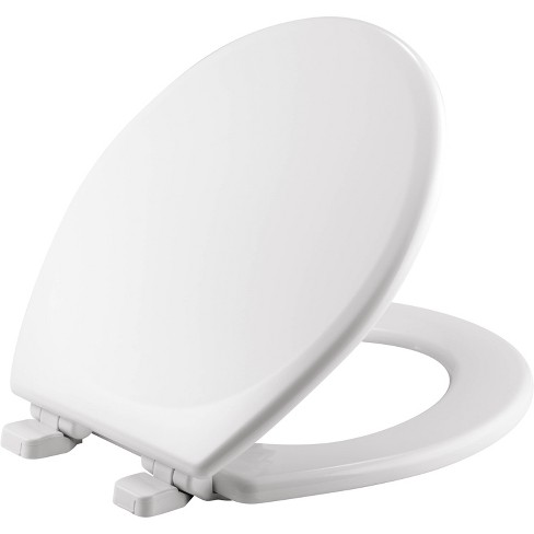 Lannon Never Loosens Round Enameled Wood Toilet Seat with Slow Close Hinge White - Mayfair by Bemis - image 1 of 4
