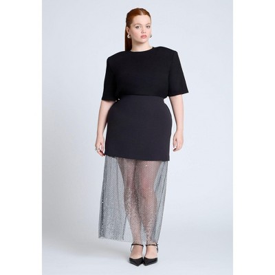 Eloquii Women's Plus Size Sparkly Twofer Skirt - 30, Black Onyx : Target