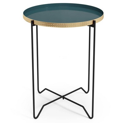 WyndenHall Willow Round Metal Side Table Teal: Modern Industrial End Table, Scratch-Resistant, 23" Height