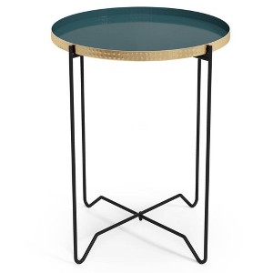 WyndenHall Willow Round Metal Side Table Teal: Modern Industrial End Table, Scratch-Resistant, 23" Height - 1 of 4