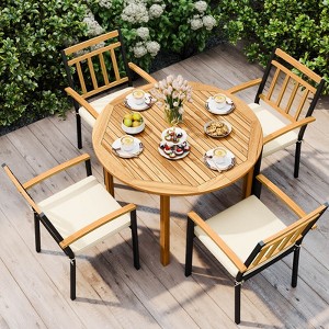 Coatway 5 Pieces Outdoor Acacia Wood Dining Set with Cushions for Porch, Balcony, Garden - 1 of 4