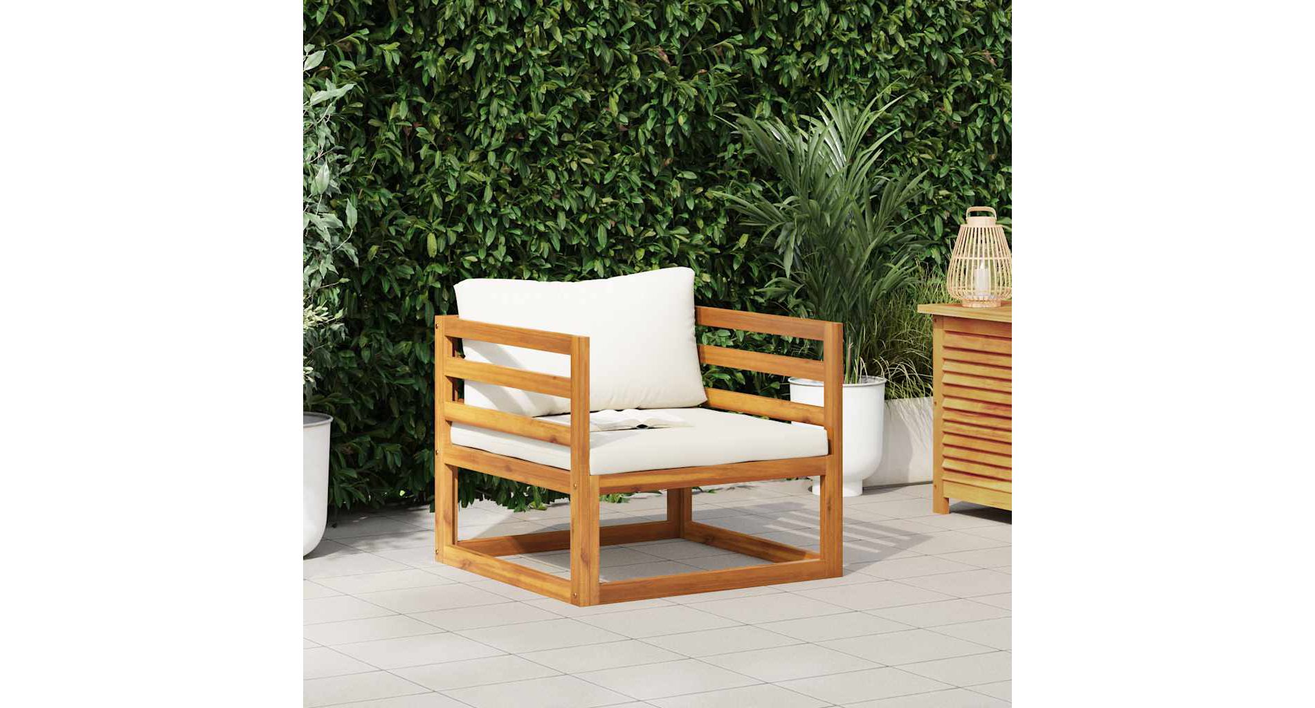 Aghana Digitals Solid Acacia Wood Armchair - Oiled Brown Durable Chair with Cozy Cushions, Ideal Brown 13.8 x 28.3 x 23.6 in