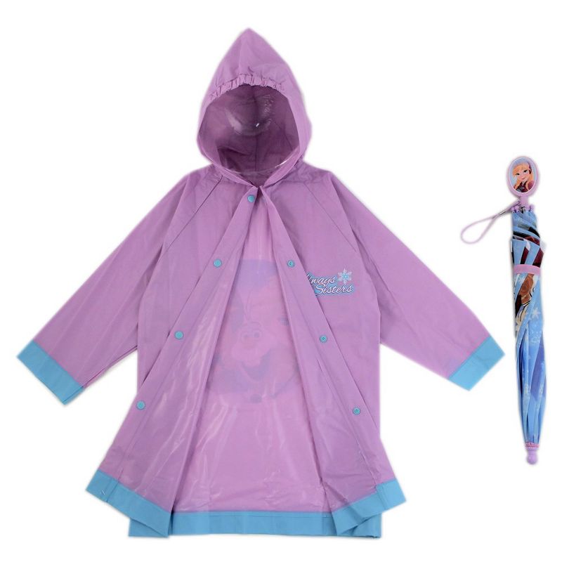 Frozen Elsa and Anna Girl’s Umbrella and Raincoat set, Kids Ages 4-7 (Light Purple), 3 of 6