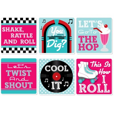 Big Dot of Happiness 50's Sock Hop - Funny 1950s Rock N Roll Party Decorations - Drink Coasters - Set of 6