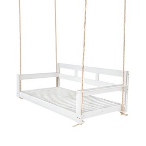 Gulches Patio Swings: Twin Size Porch Swing Daybed with 118-Inch Ropes, Black/Brown/White/Natural Finish - 1 of 4