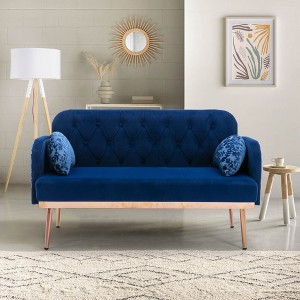NicBex 55.1 Inch Loveseat,Modern Velvet Fabric Loveseat Sofa with Gold Metal Legs,2-Seater Small Couch for Living Room,Apartment - 1 of 4