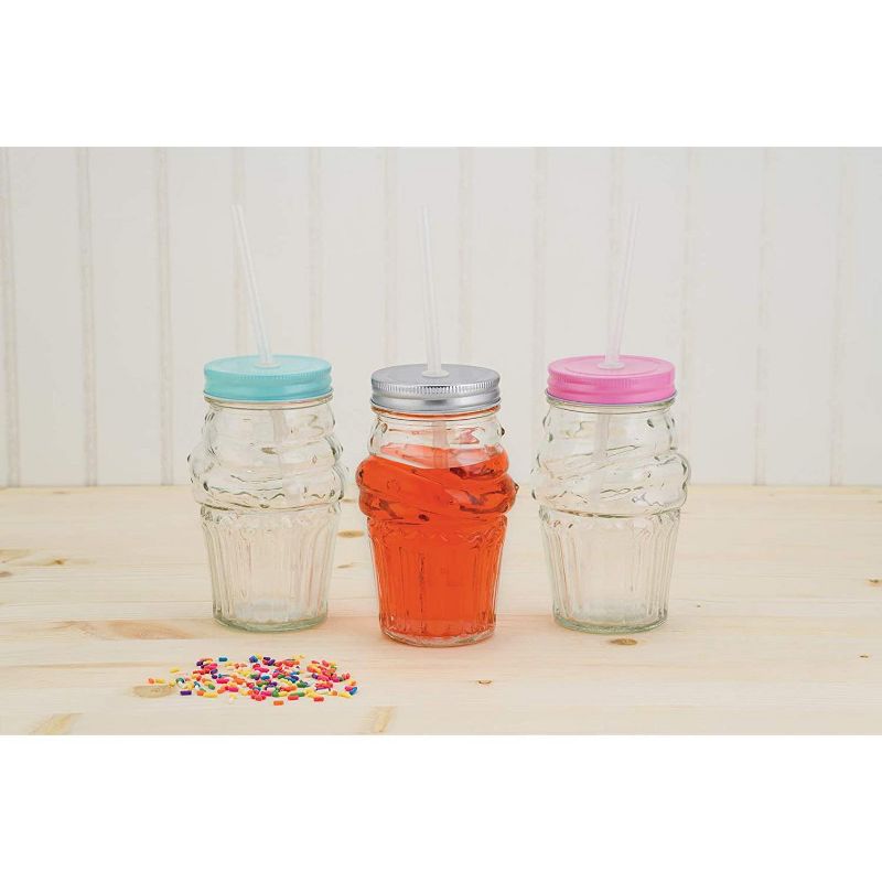 Amici Home Ice Cream Color Lid 16 oz Glass Mason Jars with Reusable Straws, Set of 3, 3 of 4