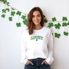 Simply Sage Market Women's Graphic Sweatshirt Embroidered Lucky Varsity Clover St. Patrick's Day- Green Ink - 2 of 3