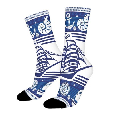 Navy Blue Sea Women Printed Crew Socks Funny Funky Socks Soft Polyester Novelty Gifts for Artists Men