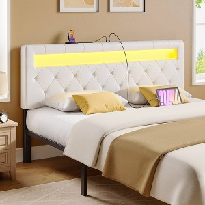 Greenstell Upholstered Headboard with LED  Lights & Charging Station, Modern Fabric Headboard for Bedroom, Adjustable Height & Easy Assembly, Black - 1 of 4