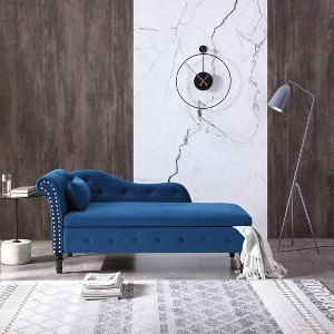 Velvet Chaise Lounge Storage Bench Upholstered Bed Bench, Gray/Beige/Blue/Orange/Green/Black/Burgundy-ModernLuxe - 1 of 4