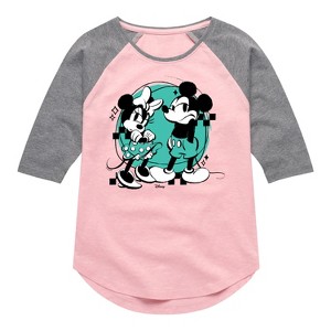 Girls' - Disney - Mickey And Minnie Mouse Shirt Tail Raglan Graphic T-shirt - 1 of 4