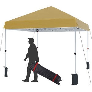 10 x 10 Pop Up Canopy, Beach Tent 3 Adjustable Heights, Easy Up Sun Shade w/ Wheeled Carry Bag, Outdoor Portable Shelter for Events, Parties, Camping - 1 of 4