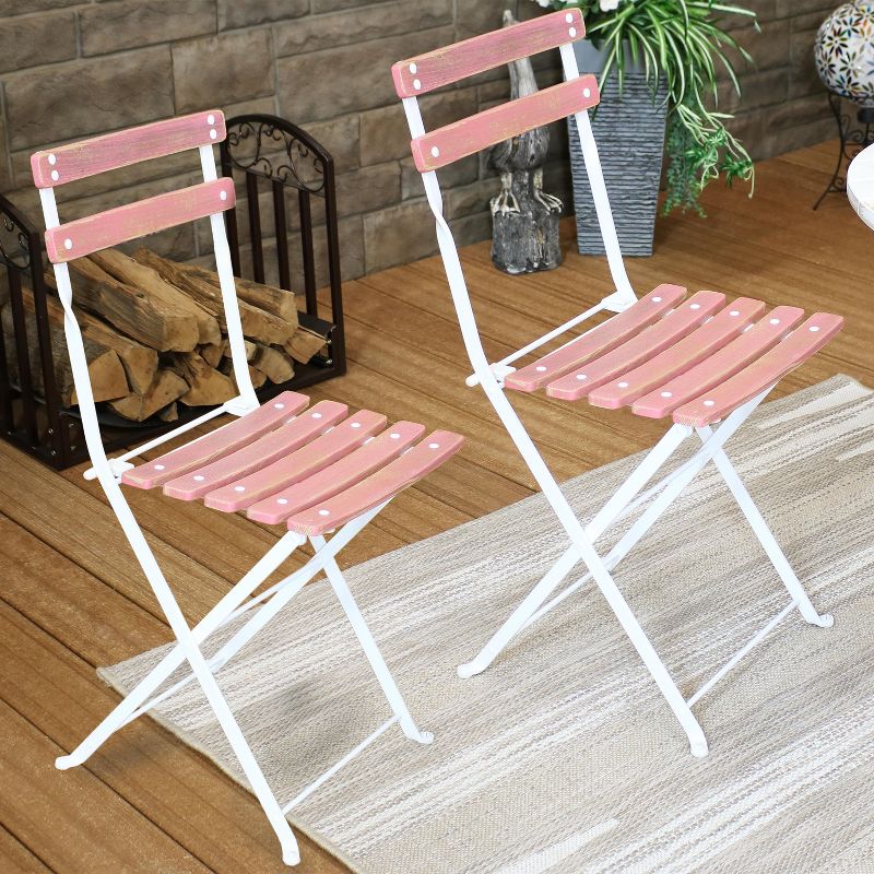 Sunnydaze Indoor/Outdoor Patio or Dining Classic Cafe Chestnut Wooden Folding Bistro Chair - Antique Pink - 4pk, 2 of 12