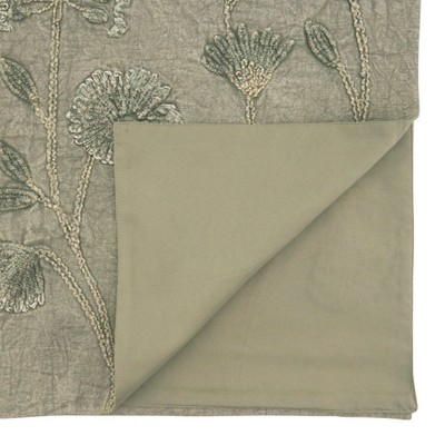 Taupe Floral Embroidered Cotton Table Runner