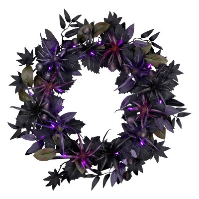 24" Prelit LED Scare in the Air Halloween Wreath Purple Lights - National Tree Company