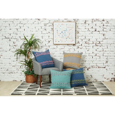 Indigo and Citron Handcrafted Tufted Throw Pillow